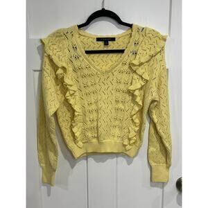 Marc New York Butter Yellow Knit Ruffle Eyelet Sweater Wmns Sz XS Preppy Office